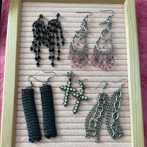 Vintage Assorted Earrings Set - Black, Pink, Silver